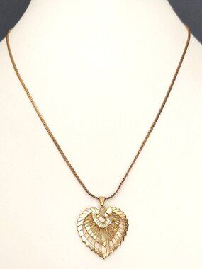 Gold tone double heart wire wrapped pendant necklace